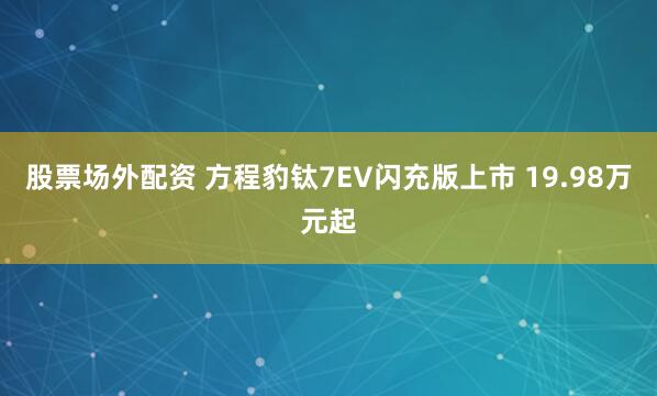 股票场外配资 方程豹钛7EV闪充版上市 19.98万元起